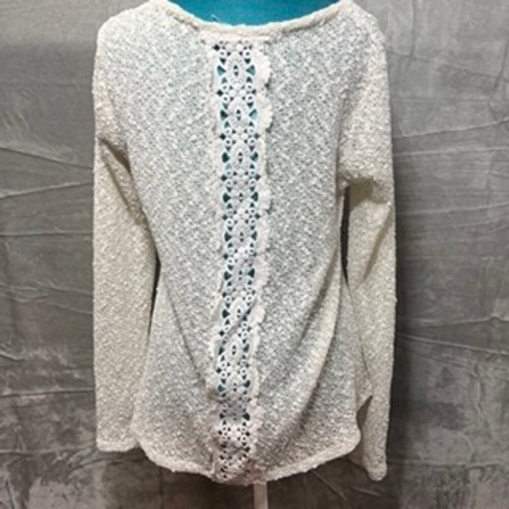 Aeropostale Cream Bouclé Lace Back Sweater Large - Picture 4 of 7